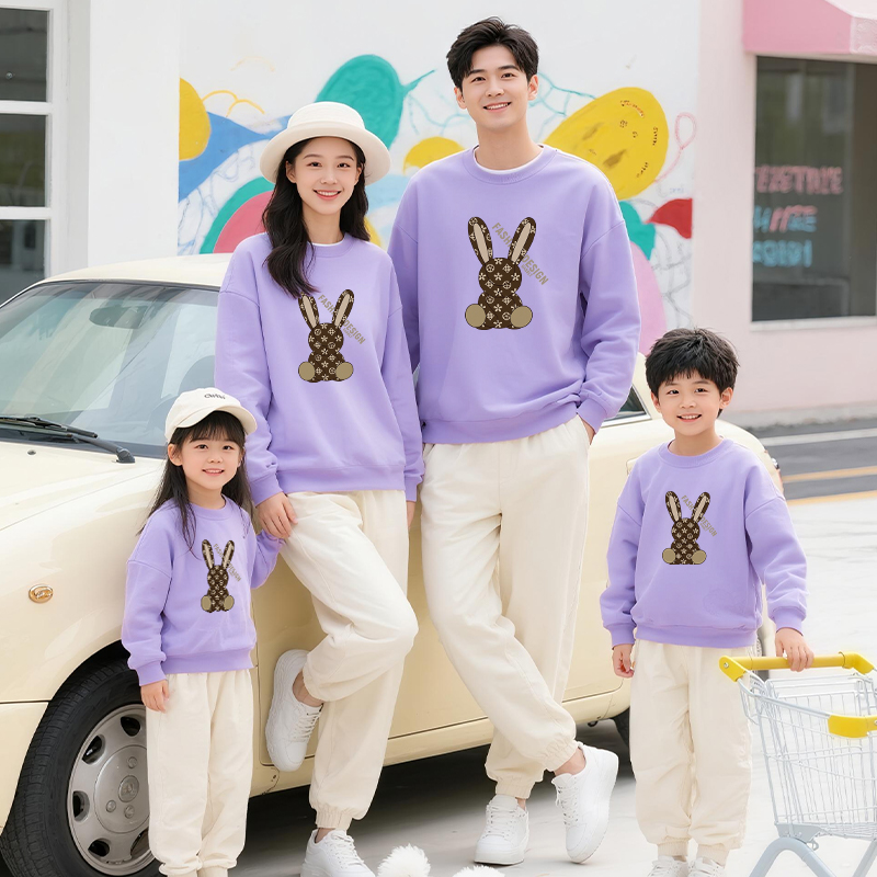 高端亲子装一家三口四口家庭装圆领卫衣潮牌母子母女装加绒秋冬装