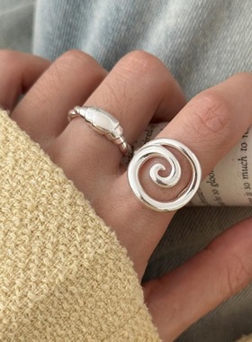 棒棒糖镂空线条蜗牛纹戒指女个性牛角包ins潮人S925镀银开口食戒