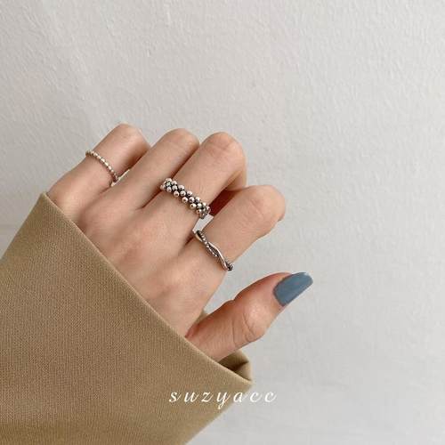 925银简约多层小球气质开口戒指