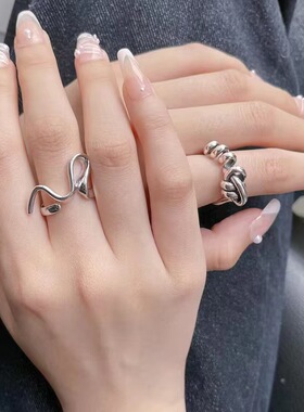 韩版做旧弯曲线条弹簧戒指