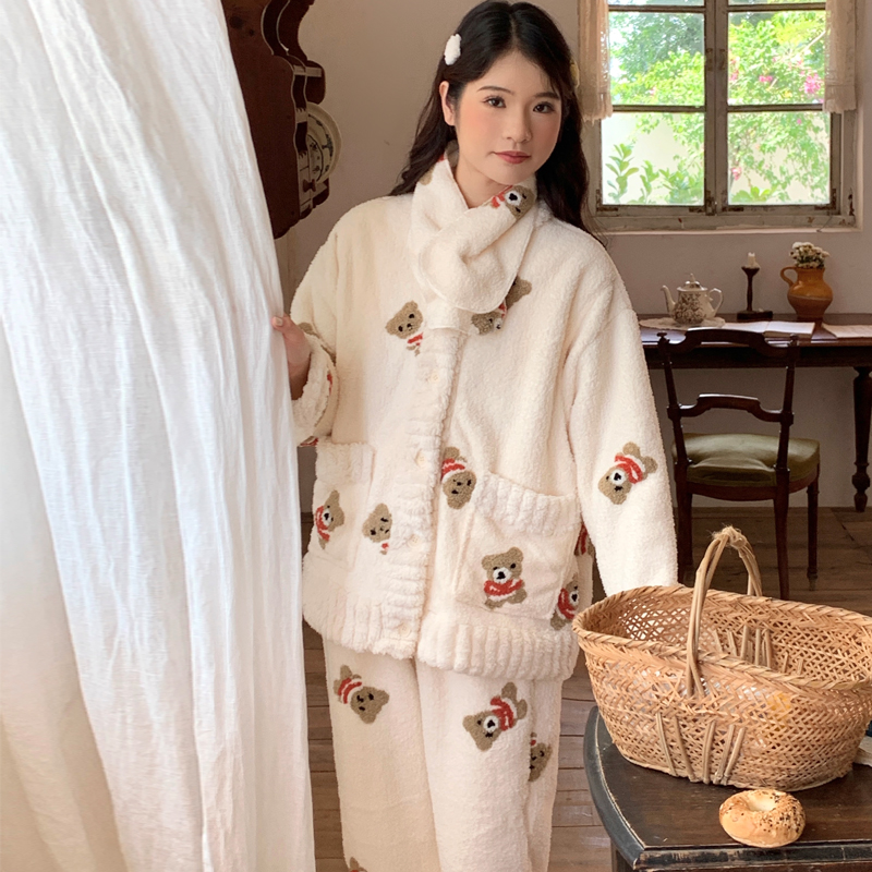 秋冬哺乳月子服睡裤产后加厚产妇孕妇睡衣孕晚期珊瑚绒家居服套装
