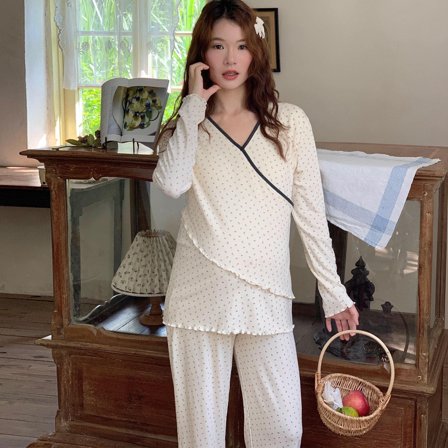 莫代尔月子服套装自带胸垫