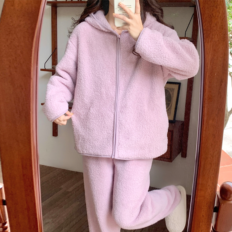 秋冬款珊瑚绒孕妇睡衣孕期加厚产妇哺乳月子服产后大码家居服套装