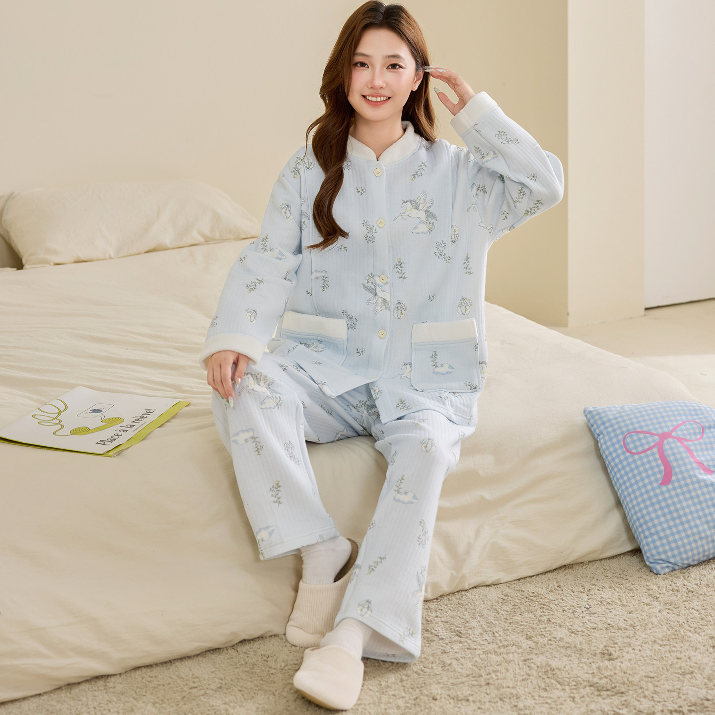 A类纯棉空气棉哺乳月子服套装