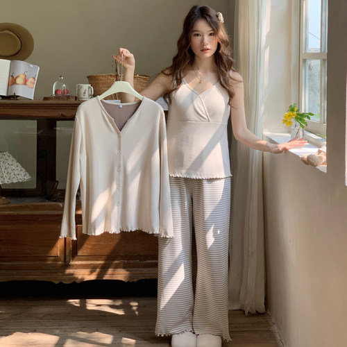 谷奈妈妈德绒月子服加绒带胸垫