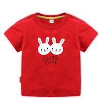 Girls' half-sleeved T-shirt, pure cotton, cute and stylish little white rabbit, children's and babies' short-sleeved T-shirt, summer children's clothing in red thumbnail 3