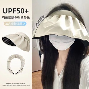防晒帽女夏季 遮阳帽贝壳空顶帽便携遮脸大檐 黑胶防紫外线2023新款