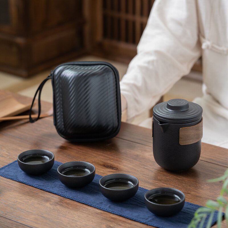 黑陶旅行茶具便携式一壶二四杯陶瓷快客杯功夫茶具办公室商务礼品