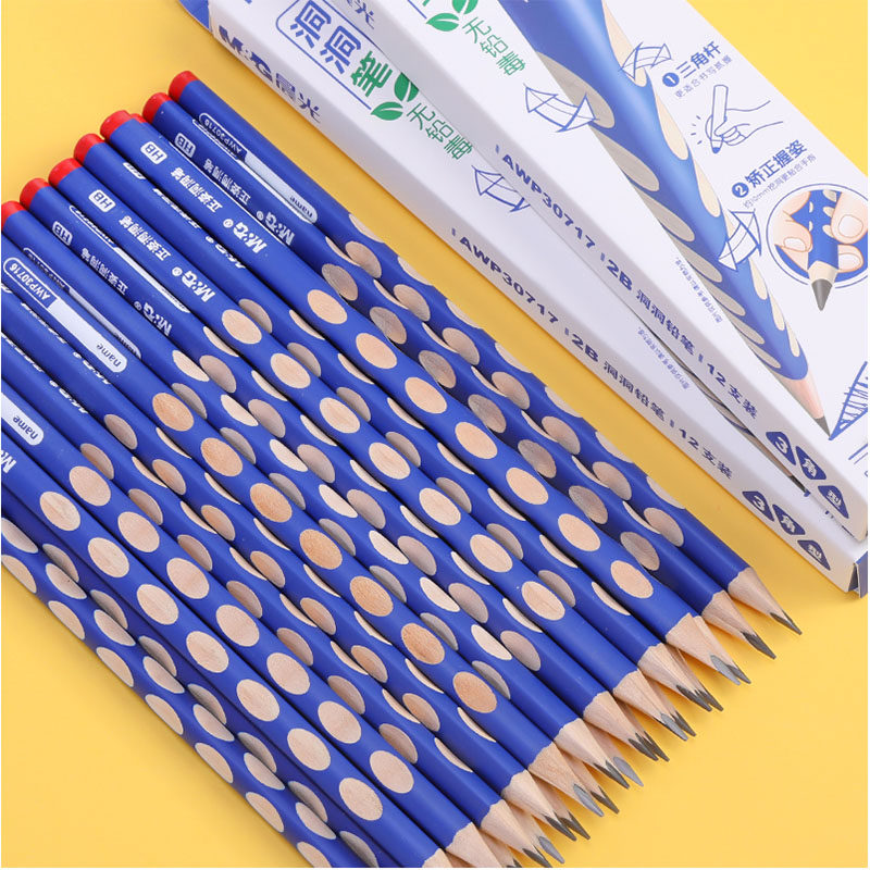 12支晨光洞洞笔 矫姿书写铅笔 幼儿园小学生2b三角杆hb 初学者儿童