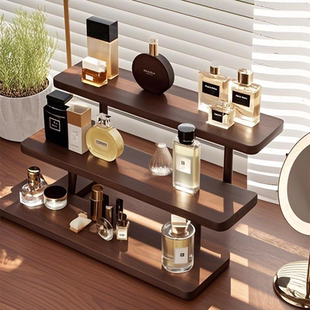 实木桌面置物架胡桃木书桌香水置物架酒架木质阶梯展示架杯架梯形手办咖啡化妆品文玩小摆件中古置物架收纳架