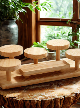 实木桌面置物架展示架手办盲盒化妆品首饰香水杯子收纳办公书桌幼儿园作品摆摊阶梯多层小摆件展示架整理花架