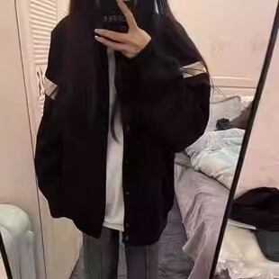 美式 韩系宽松休闲飞行员夹克 复古黑色棒球服外套女2025新款 春秋季