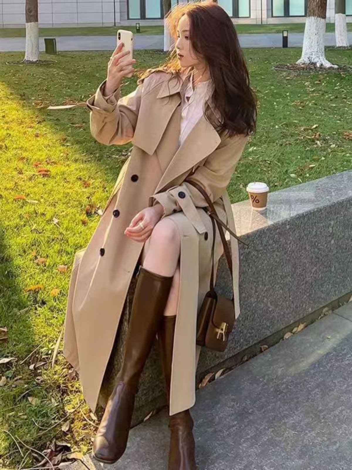 风衣外套女春秋季2025新款韩版中长款英伦风宽松过膝气质流行大衣