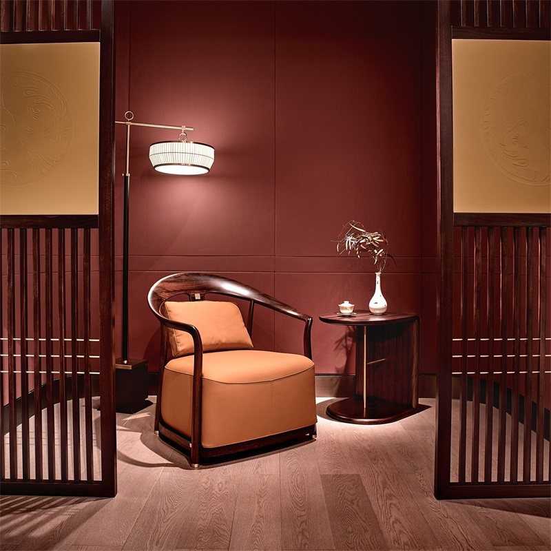 南洋胡氏 鸿运 hx9921休闲椅827*759*819新中式古典黑檀木真皮