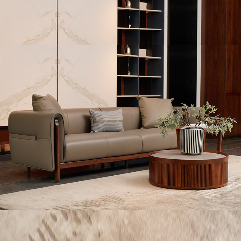 南洋胡氏 维蓝 北美黑胡桃木 ws8819沙发 真皮软包 现代时尚轻奢