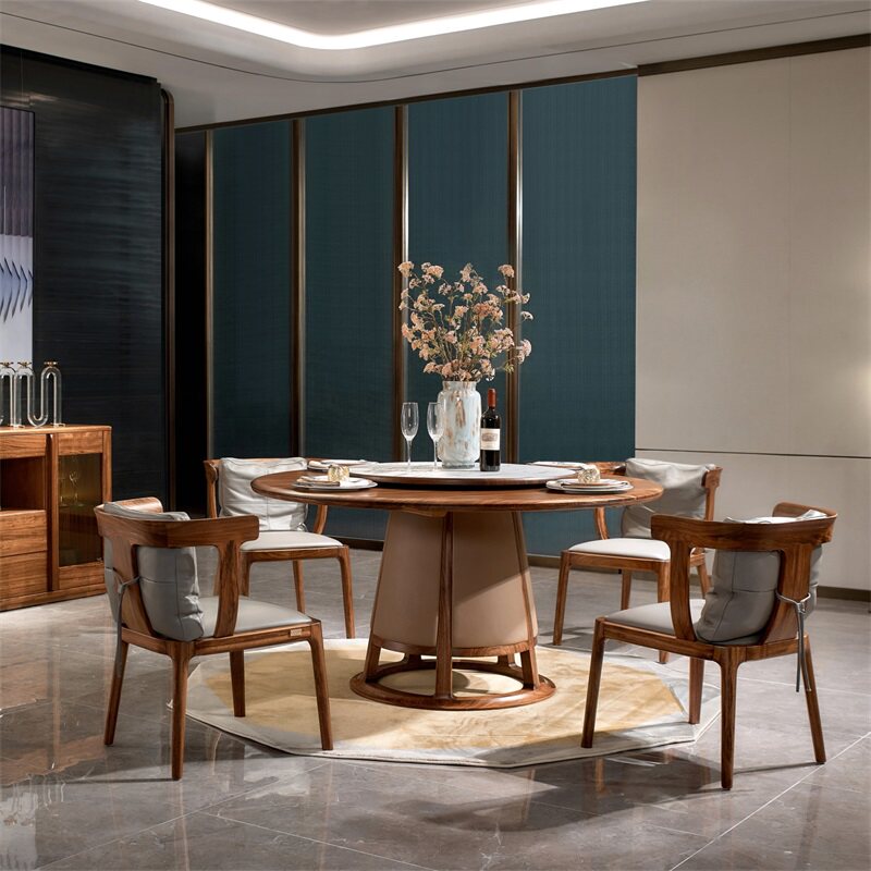 南洋胡氏 乌金空间vvz7s51圆餐桌1.35/1.5米 转盘可选岩板/木面