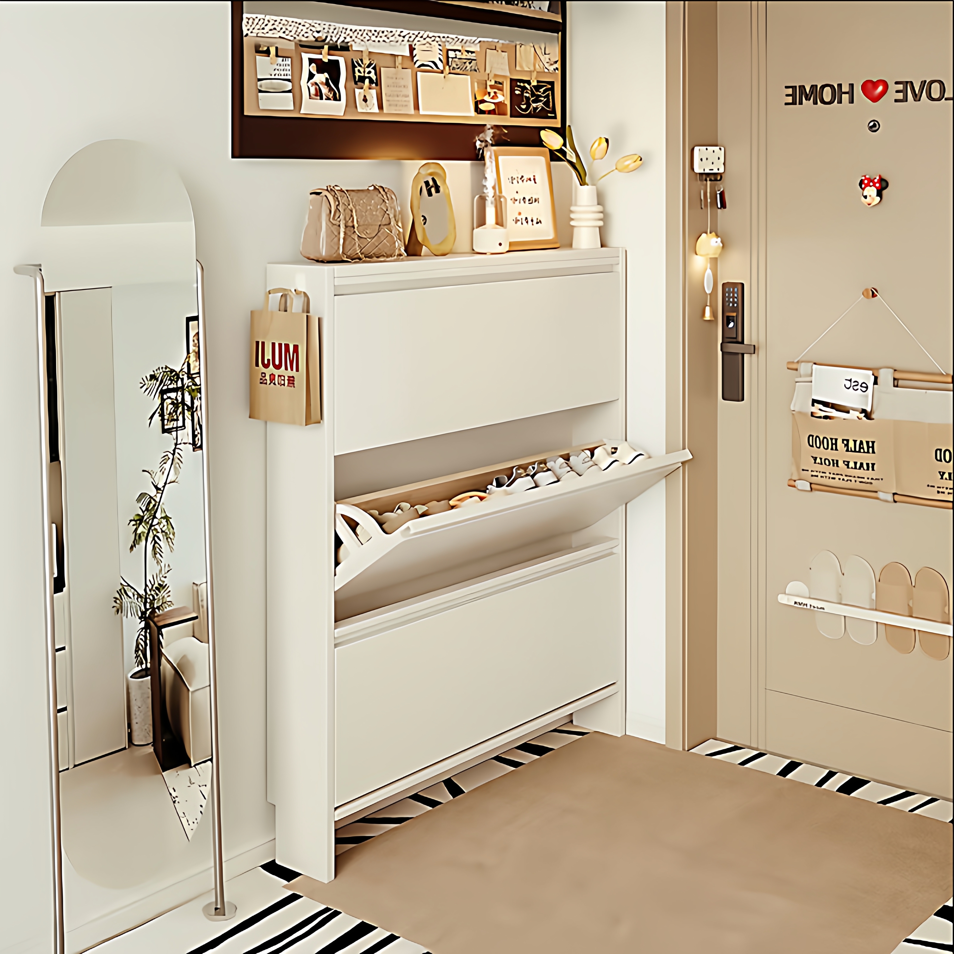 实木超薄鞋架家用门口小窄入户收纳玄关柜省空间2025新款翻斗鞋柜