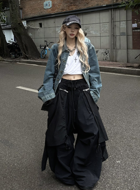 RELABEL 空间关系（重峦）双腰头尼龙可拆屁帘宽松弯刀廓形休闲裤