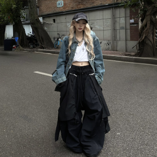 双腰头尼龙可拆屁帘宽松弯刀廓形休闲裤 重峦 空间关系 RELABEL