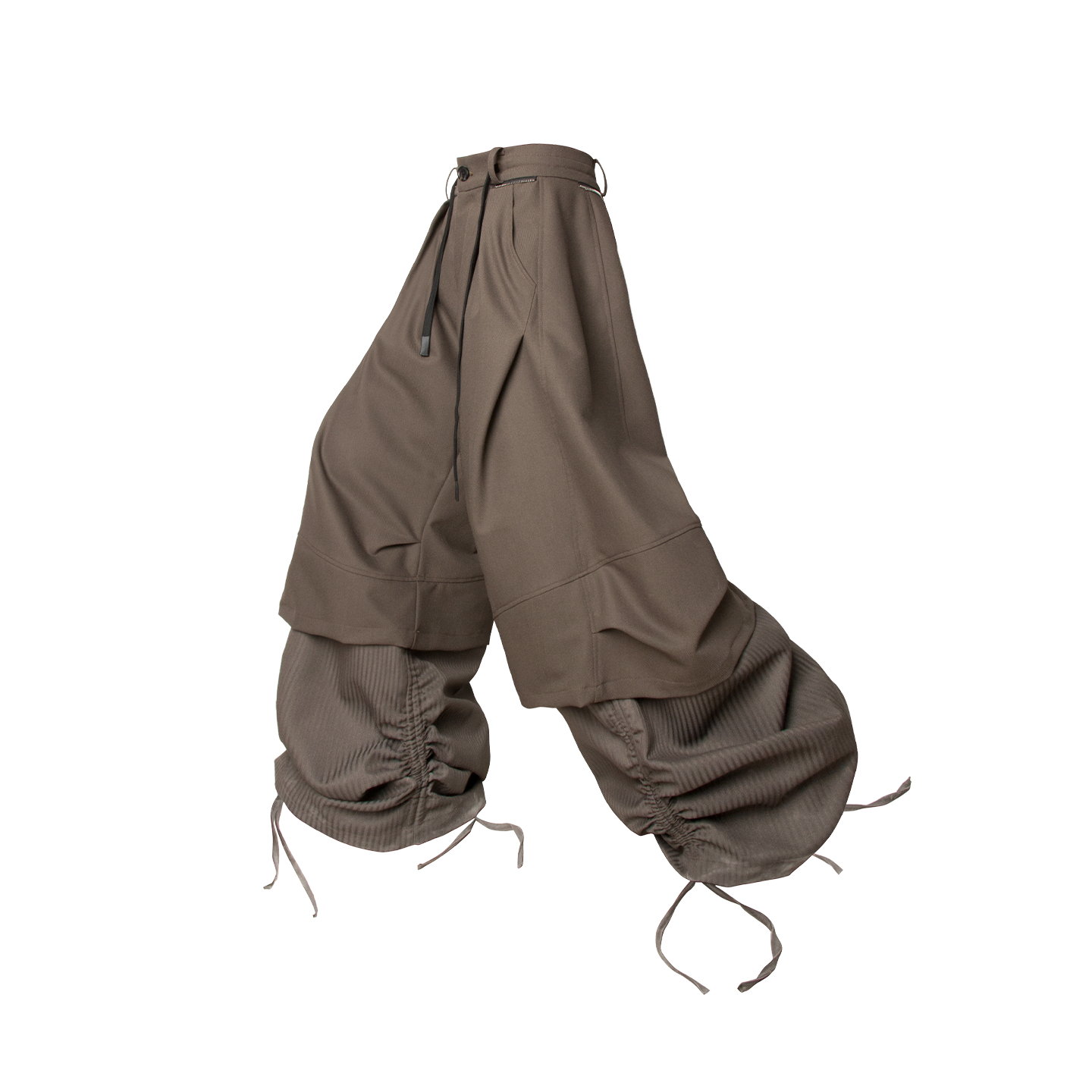 双层打褶假两件宽松弯刀廓形西裤