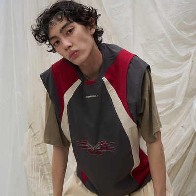 双层次网眼拼接尼龙撞色运动背心