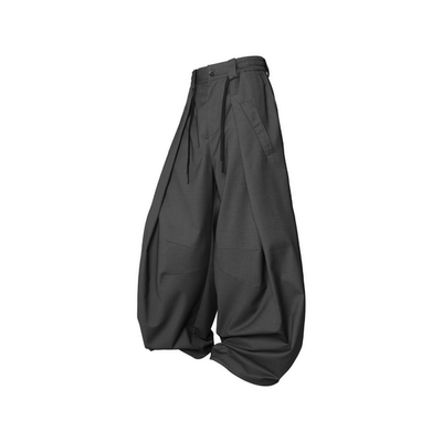 翻褶双腰垂坠弯刀廓型西裤