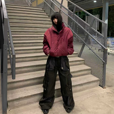 六口袋温控褶皱尼龙工装飘带裤