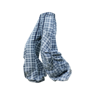 花苞气球格纹印花立裁宽松浪皱感渐变水洗牛仔裤 RELABEL 格梦