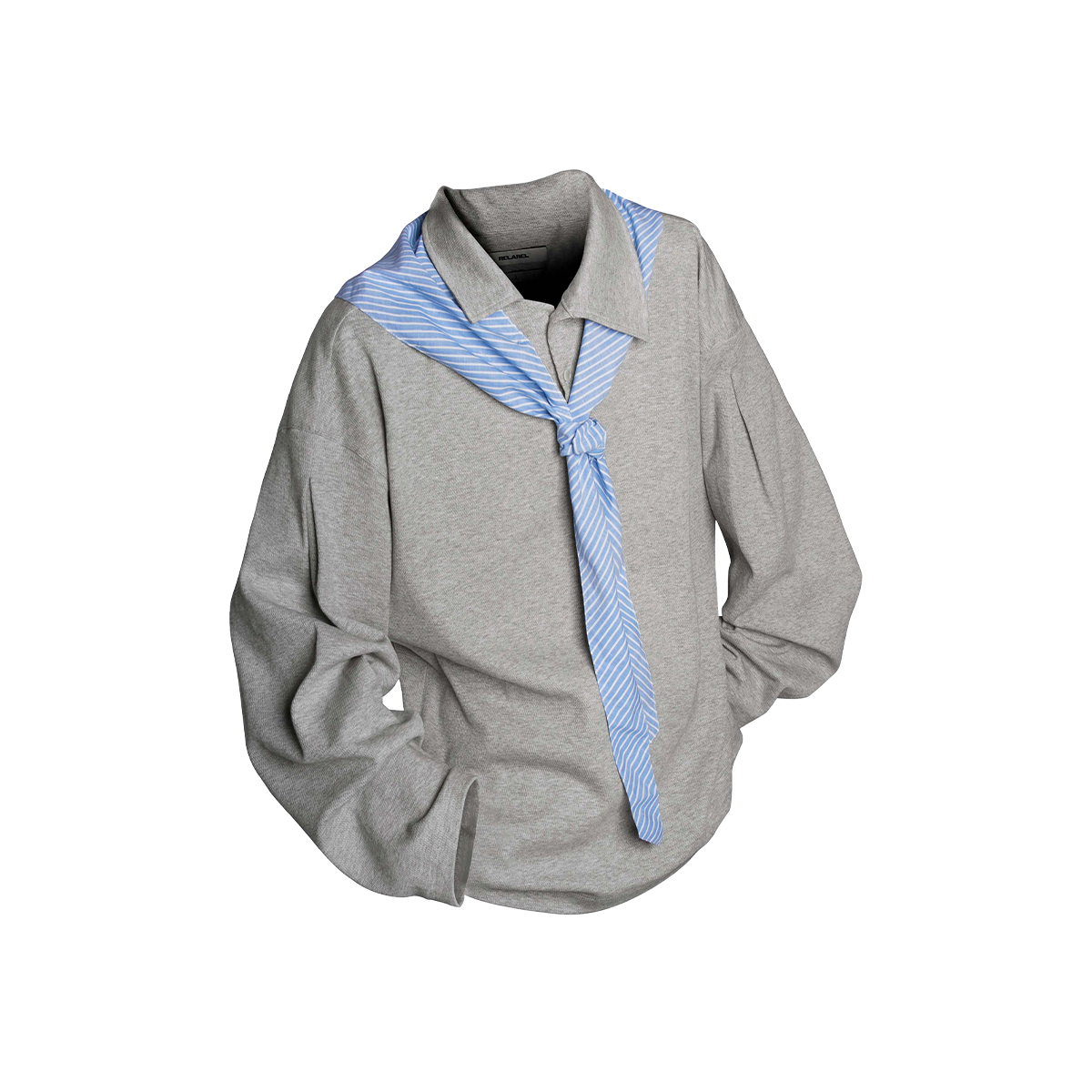 不对称斜领针织长袖领巾POLO衫