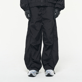 运动冲锋阔腿裤 RELABEL 黑色尼龙防风橡筋腰解构束脚宽松登山长裤