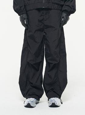 RELABEL 黑色尼龙防风橡筋腰解构束脚宽松登山长裤运动冲锋阔腿裤
