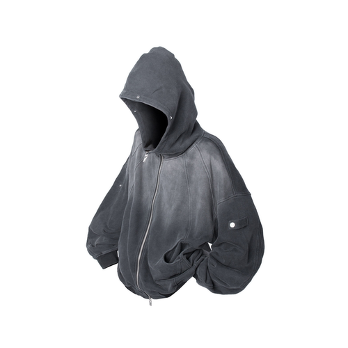 重工渐变洗水高领月牙口袋卫衣