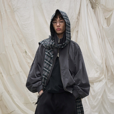 RELABEL可拆卸格纹异形帽外套