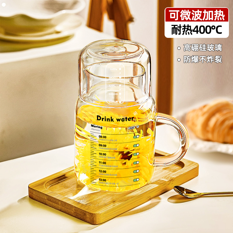 大容量耐热玻璃杯带盖水杯高硼硅