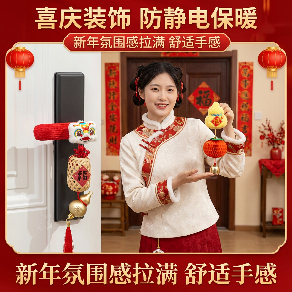 马年可爱冬天防冻手把套门把手保护套防静电新年装饰入户门保暖套