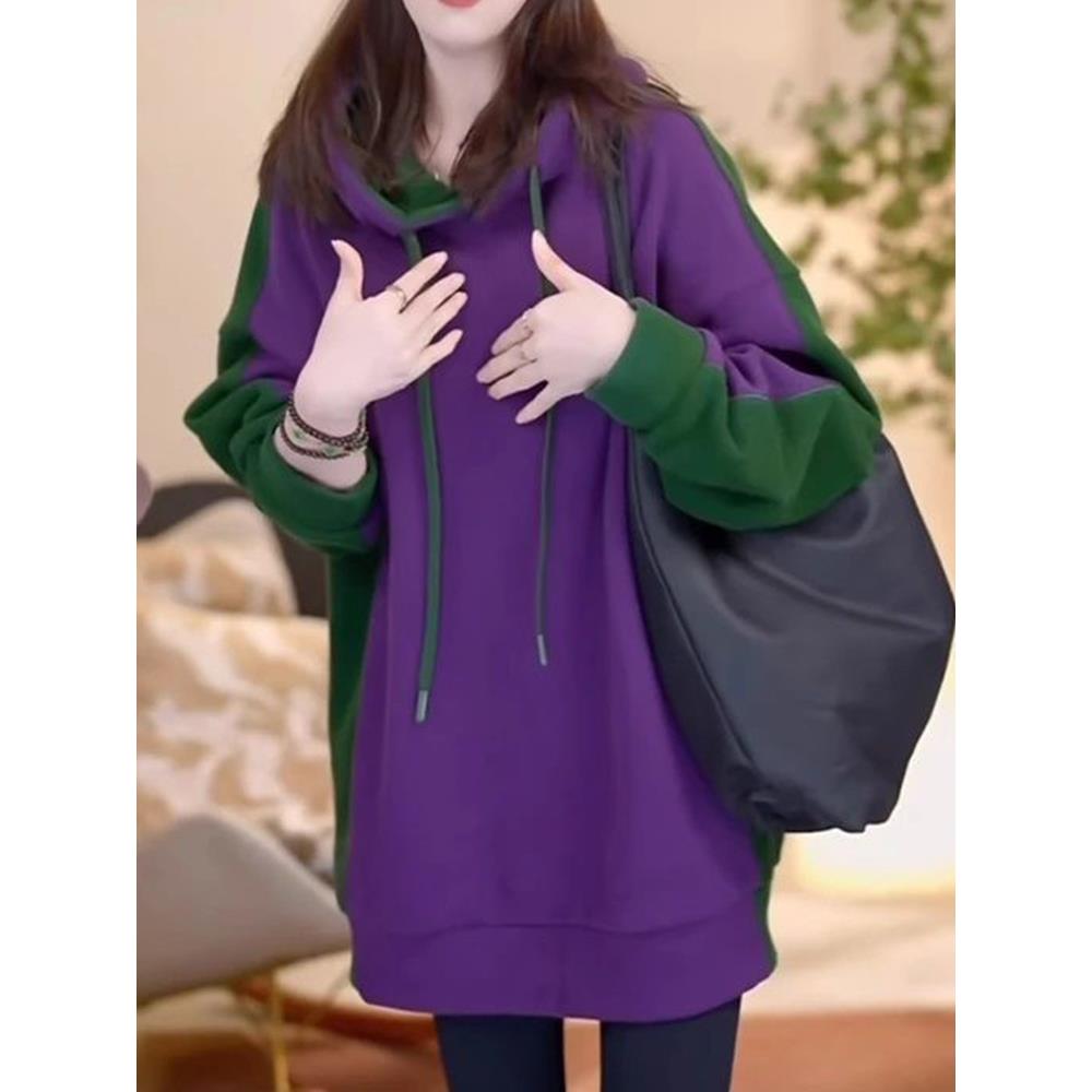 ROUMIKL欧货时尚连帽拼色卫衣女秋季2025新款大码休闲百搭加厚中