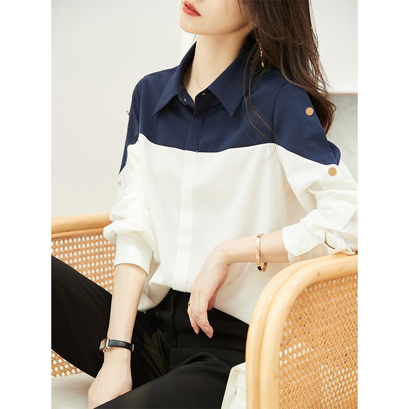 ROUMIKL欧货高档2025新款设计感小众时尚气质宽松polo领拼接长袖