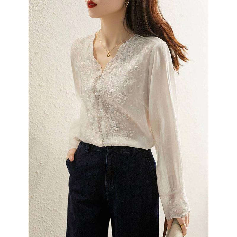 ROUMIKL2025年高档女装时尚新款秋季高级感设计小众浮雕绣花清爽