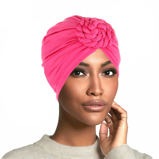 中东辫子蜗牛盘花头巾帽女士弹力套头帽民族头巾帽包头turban hat