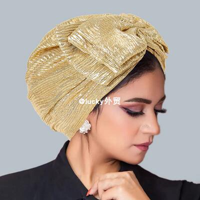 亮丝蝴蝶结套头帽子中东头巾帽马来西亚装饰帽女turban hat wowen