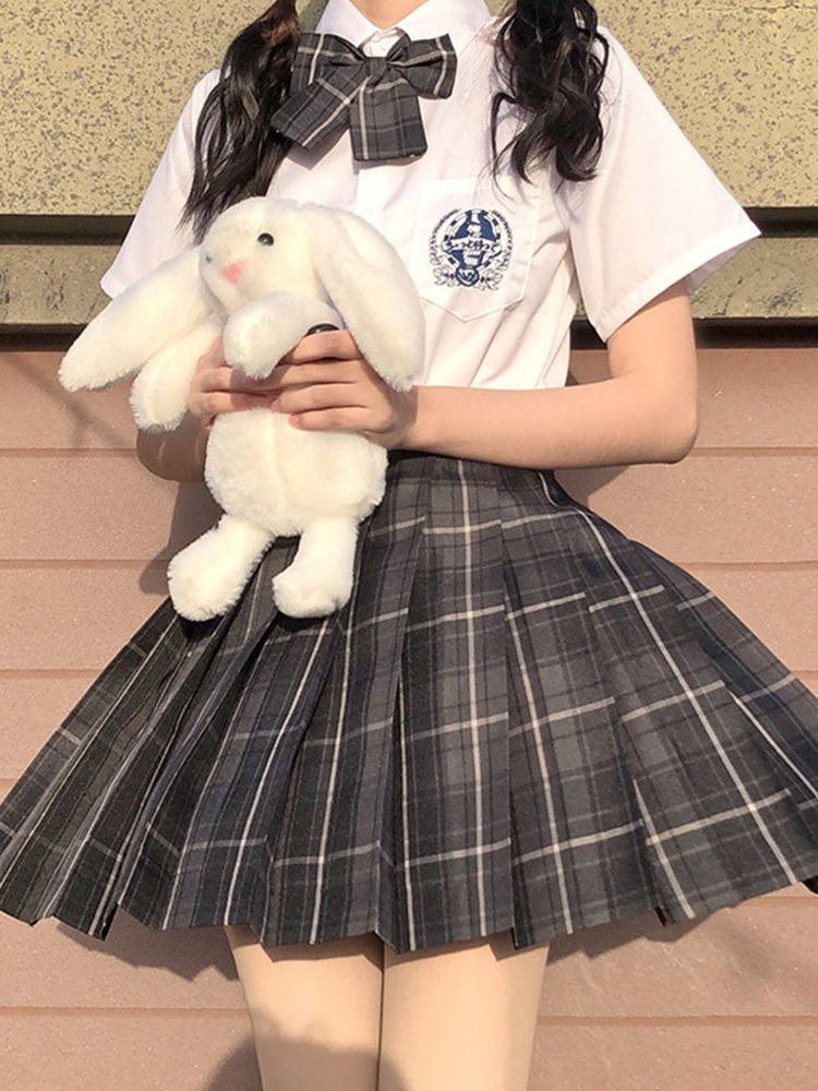 烟灰jk制服裙秋冬原创正版格裙套装学院风半身短裙子衬衫少女全套