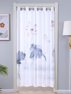 中国风新款纱门帘免打孔家用隐私透光不透人卧室防蚊隔断帘布艺