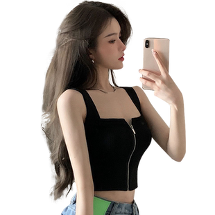 辣妹吊带外穿夏季内搭短款拉链法式纯欲性感裹胸针织背心上衣女潮