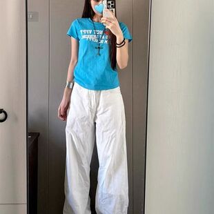 美式复古字母印花短袖t恤女2026夏季新款甜美风修身正肩辣妹上衣