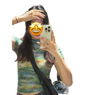 青芜琉花抽象扎染印花短款T恤女装夏季微透网纱内搭修身短袖上衣