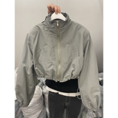 薄款 抽绳拉链开衫 长袖 小众设计感立领防晒衣女夏季 短款 运动外套潮