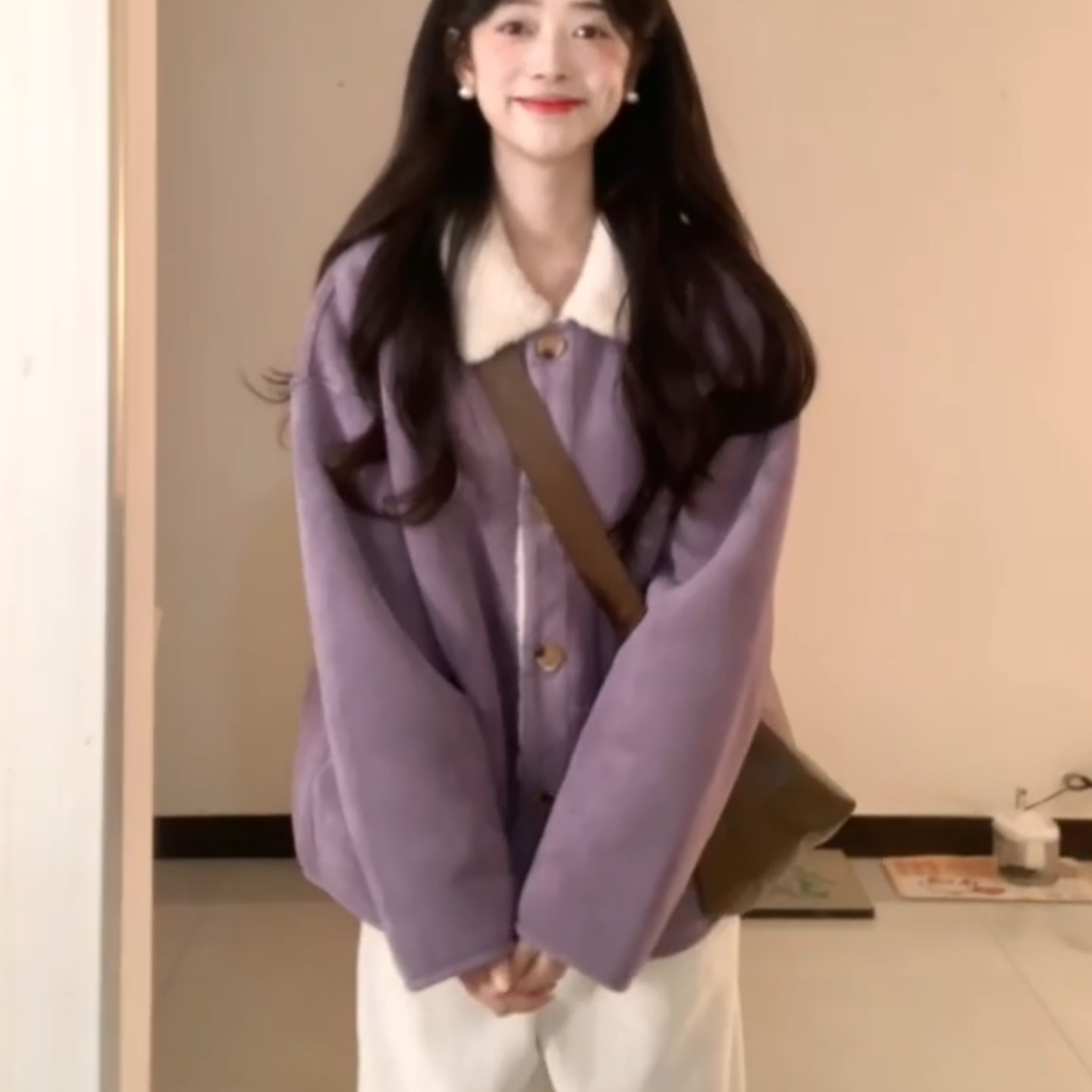 超好看紫色冬季外套女2025新款