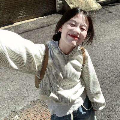 美式复古慵懒风条纹连帽卫衣女