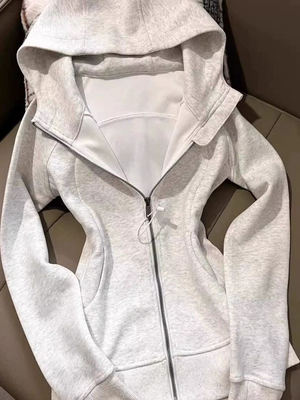 2025新款韩版灰色修身卫衣外套女款早秋穿搭爆款正肩收腰连帽显瘦