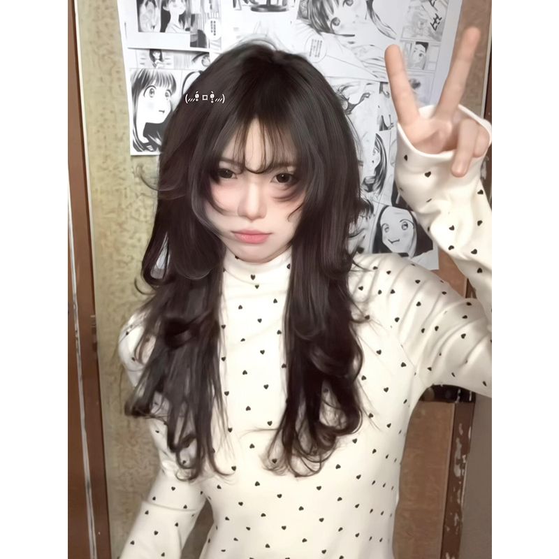 美式复古半高领波点德绒长袖t恤